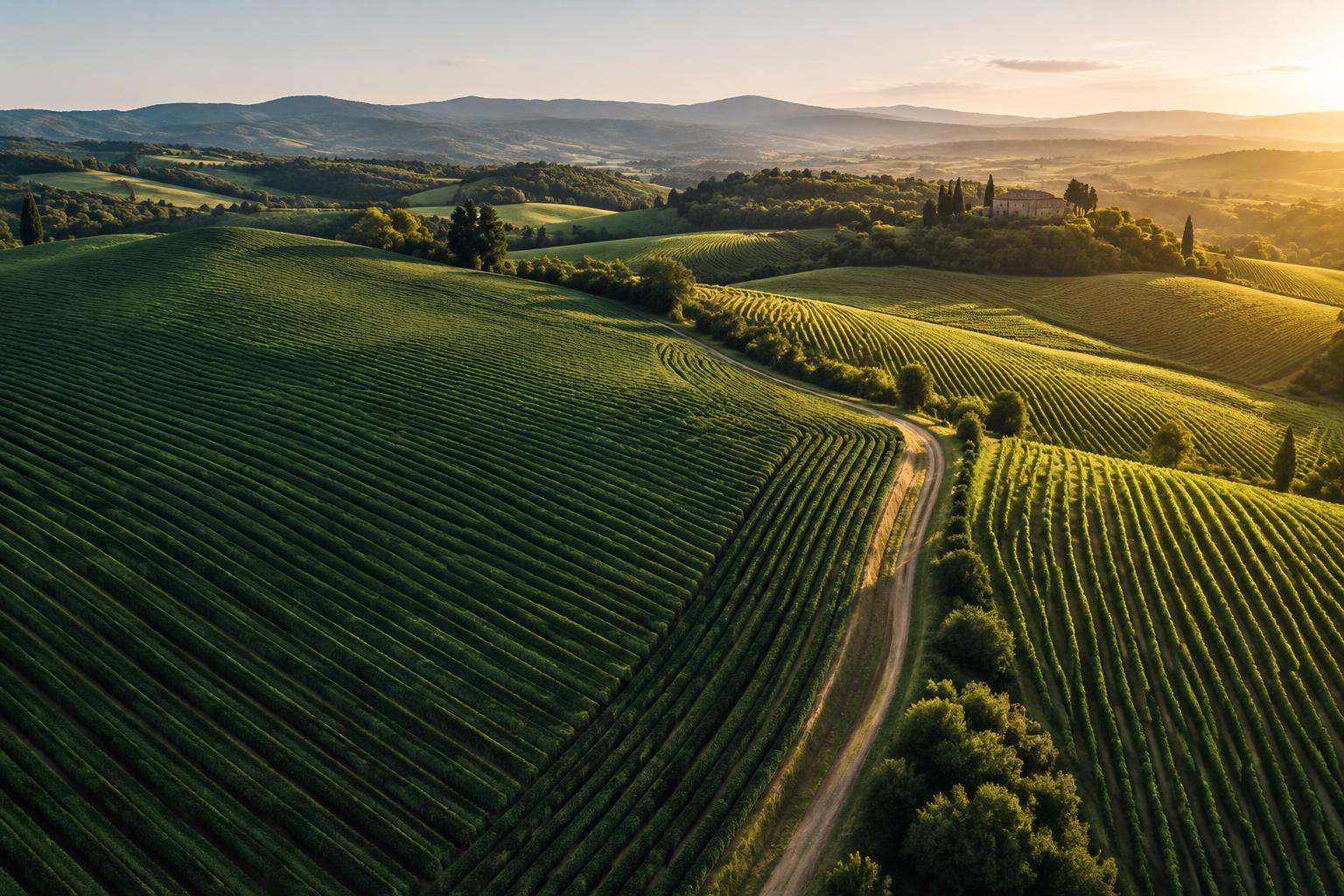 Cultivated fields at golden hour